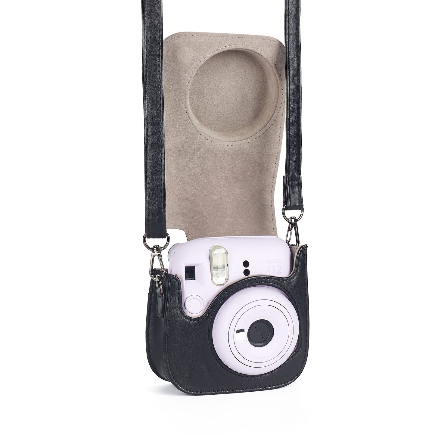 Phetium Instant mini 12 Camera Protective Case Compatible with Instax Mini 12 11,PU Leather Bag with Pocket and Adjustable Shoulder Strap (Black)