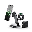 Satechi 3 in 1 Wireless Charging Station for Apple, MagSafe, Qi2 Certified, 15W Magnetic, Foldable Travel Charger Station for iPhone 17 to 12 Series