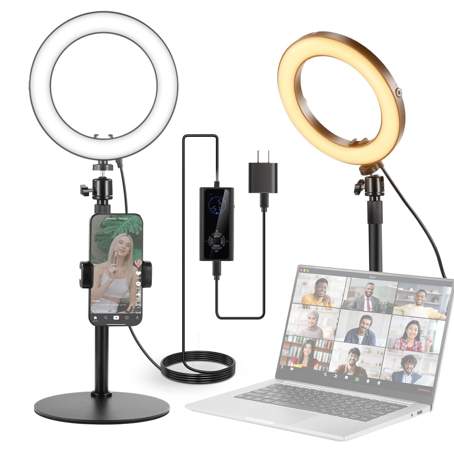 NEEWER 8" 18W High Power Desk Ring Light with Stand & Phone Holder, Circle Selfie Ringlight for iPhone Streaming Vlogging Recording, Video Conference