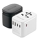 Universal Travel Adapter with USB C PD 35W Fast Charge, FSTravelP International Plug Adapter with 5 USB Ports (2 USB A+3 Type C) Dual 10A Fused…