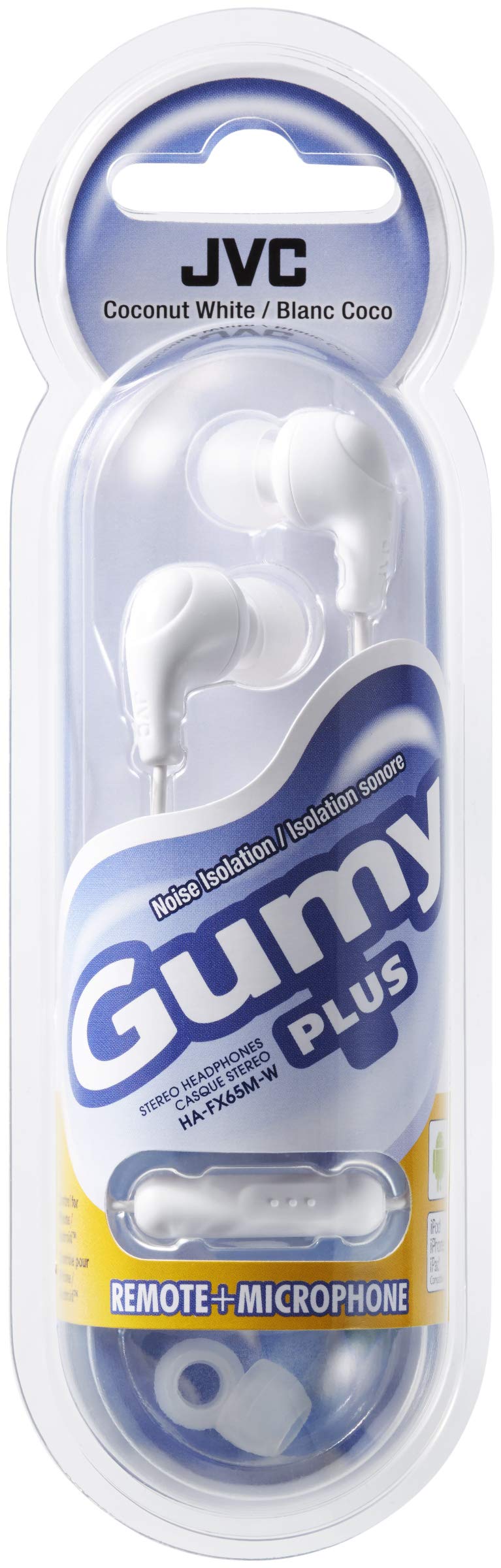 JVC Gumy Plus Earbuds with Mic and Remote for Connected Devices - Silicone Ear Pieces - White