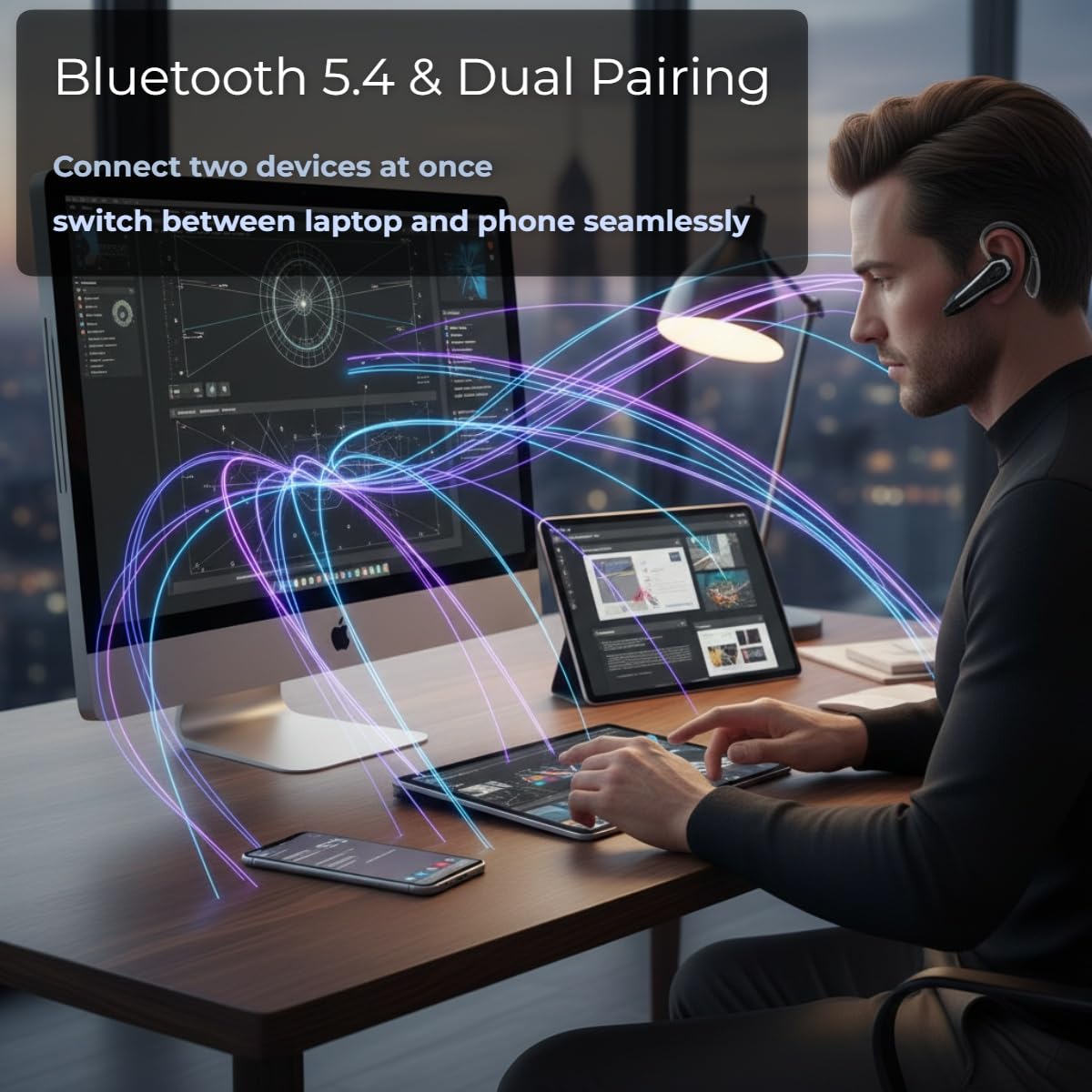 Bluetooth Headset for Office, 36H Talk Time Bluetooth 5.4 Wireless Headphones with Dual Mic Noise Cancelling, Lightweight Hands-Free Earpiece