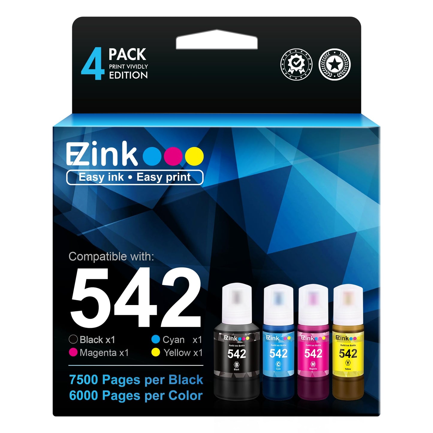 E-Z Ink (TM Compatible Ink Bottle Replacement for Epson 542 T542 to use with ET-5800,ET-5850,ET-5880,ET-16600,ET-16650,ST-C8000 Printer (Black, Cyan