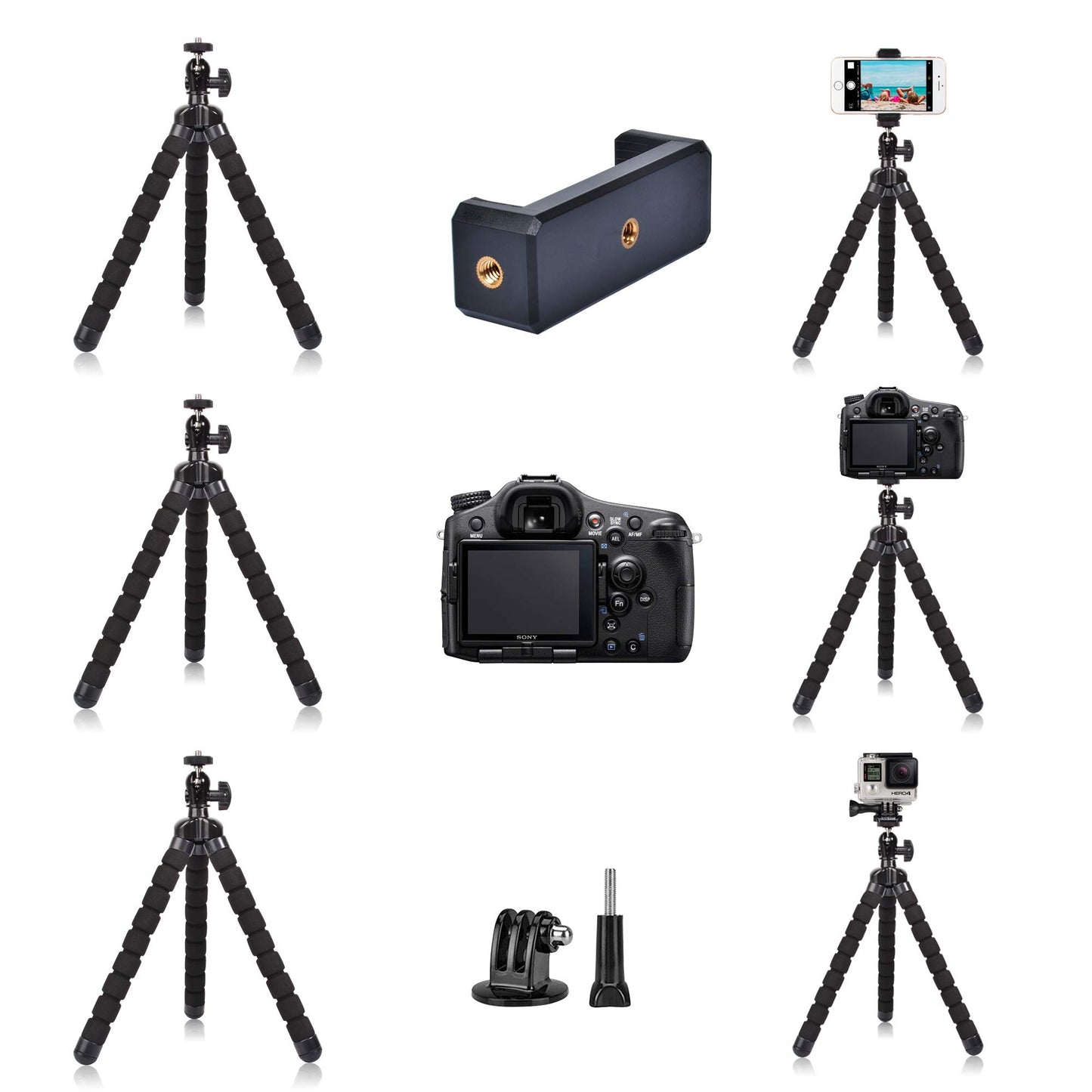 Phone Mini Tripod, Ruittos Premium Flexible Mobile Phone Tripod Stand Compatible with iPhone Samsung Go Pro, Small Digital Camera, Black