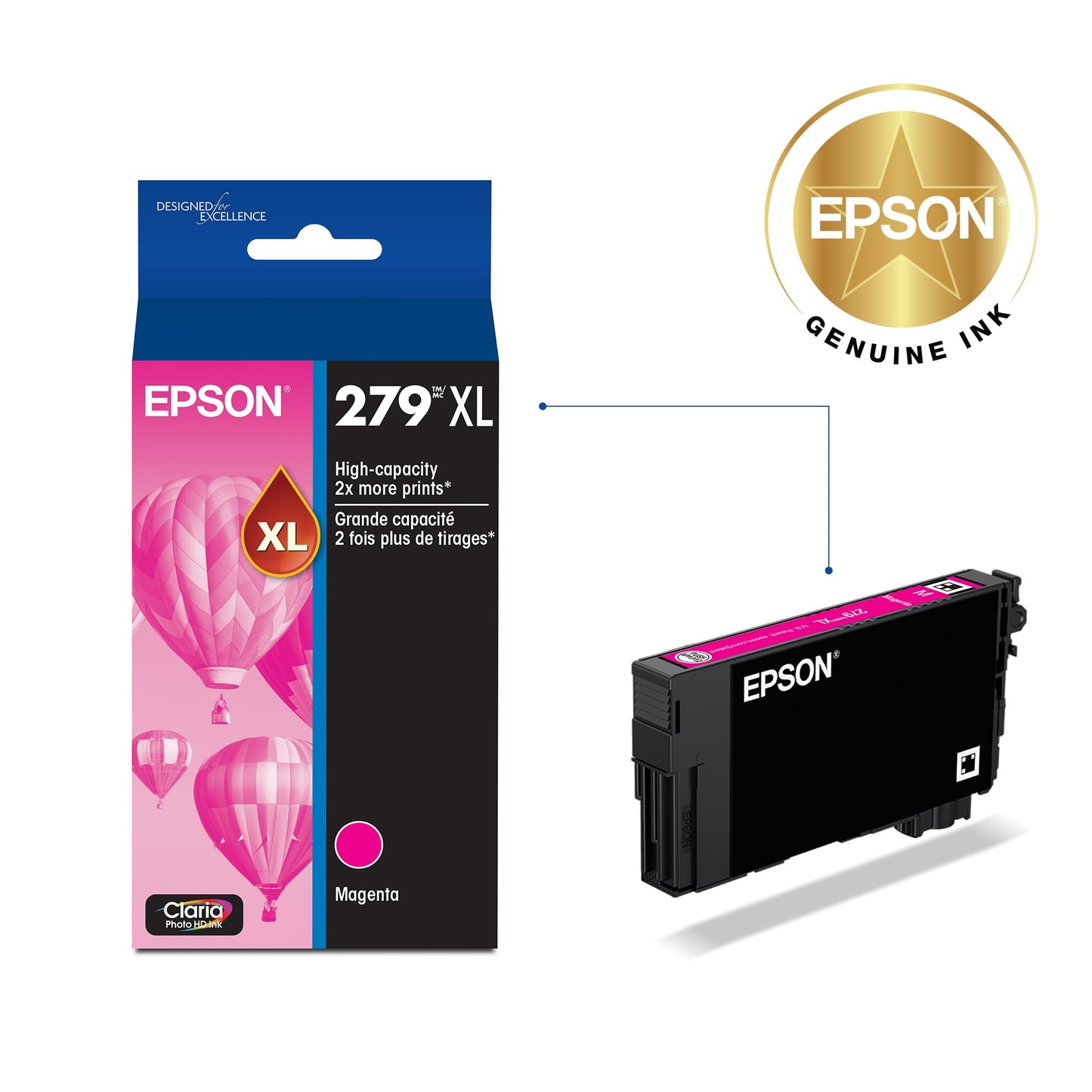 Epson 279 Claria Photo HD Ink High Capacity Magenta Cartridge (T279XL320-S) Works with Expression Photo XP-980
