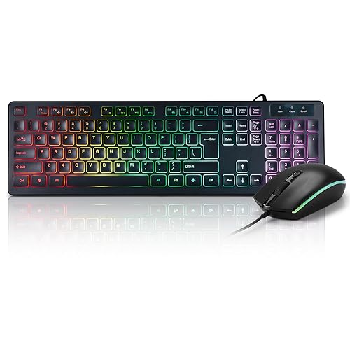 Wired Rainbow LED Backlit Keyboard and Mouse Combo,USB Lighted Computer Keyboards,Quiet Input Keyboard and Mouse for PC, Windows, Laptop,Office