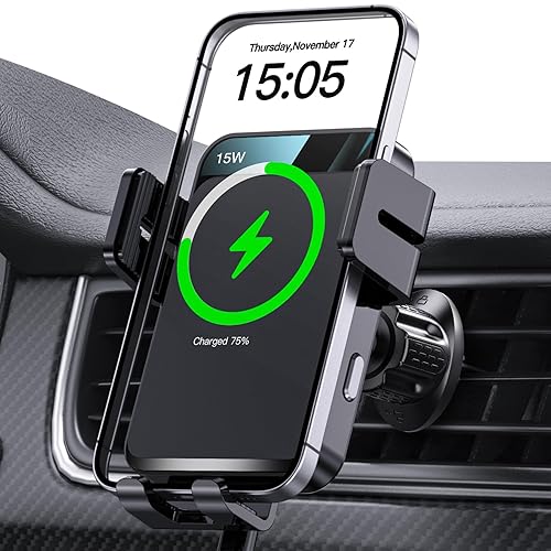 Wireless Car Charger, MOKPR Auto-Clamping Car Mount 15W/10W/7.5W Fast Charging Air Vent Car Phone Mount Compatible with iPhone 15/14/13/13 Pro/12 Pro