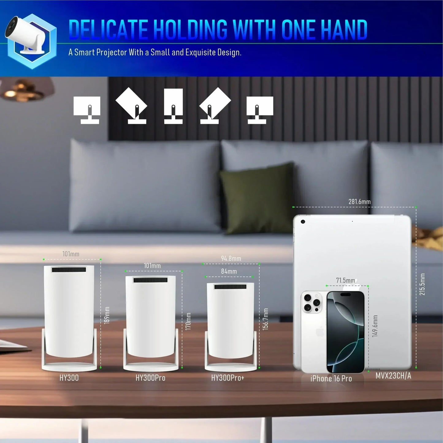 Mini Projector,Upgraded Smart 4K Projector with Wifi 6 and Bluetooth 5.4,Portable Projector with Android 14, Automatic Keystone Correction,180