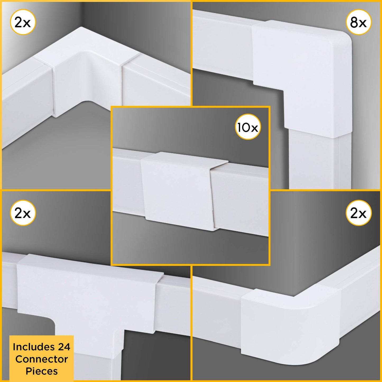 Set of Twelve 25-inch Cord Covers - 300-inch Total On-Wall Cable Management Kit for Wall-Mounted TV or Computer Cables by Simple Cord (White)