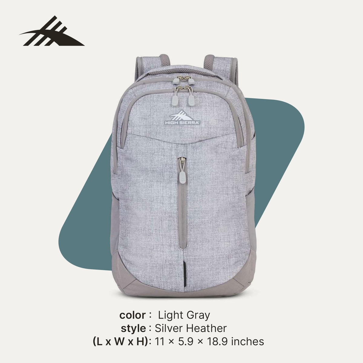High Sierra Swerve Pro Adjustable Travel or Work Laptop Bookbag Backpack with Laptop Hammock and Water Bottle Compartments, Silver Heather