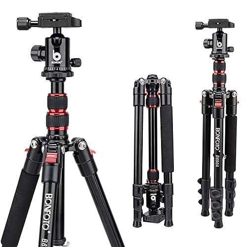 BONFOTO B690A Camera Tripod for Travel,Lightweight Aluminum Portable DSLR Tripod with 360 Degree Ball Head and Carry Bag, Camera Stand for Ring Light