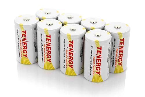 Tenergy D Size 5000mAh NiCd Button Top Rechargeable Batteries, 8 Pack
