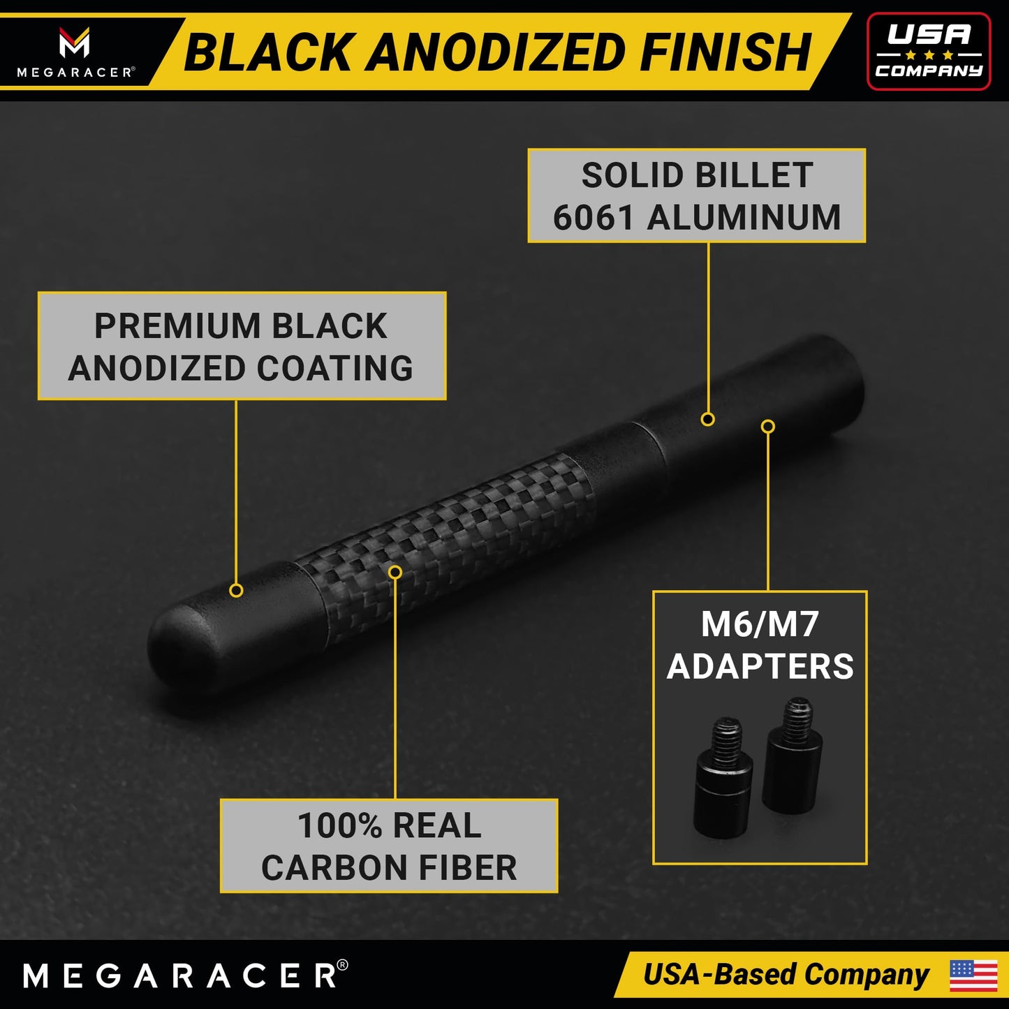 Anodized 5" Short Black Carbon Fiber Truck Antenna for Chevy Silverado & GMC Sierra 1500 2500 (1999-2026) - Billet Aluminum, UV & Chip-Resistant, Car