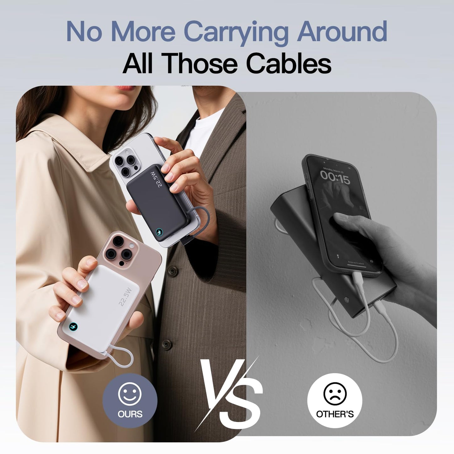 2026 Updated M3 Ultra Slim 0.4'' Wireless Power Bank, 10000mAh Magnetic Portable Charger with Built in Cable and Strap, LED Battery Pack Travel