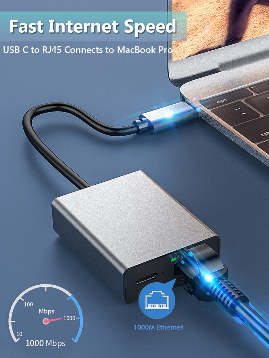 Snlrntin USB C to RJ45 Network Adapter for Google TV, Chromecast, Laptop, Black