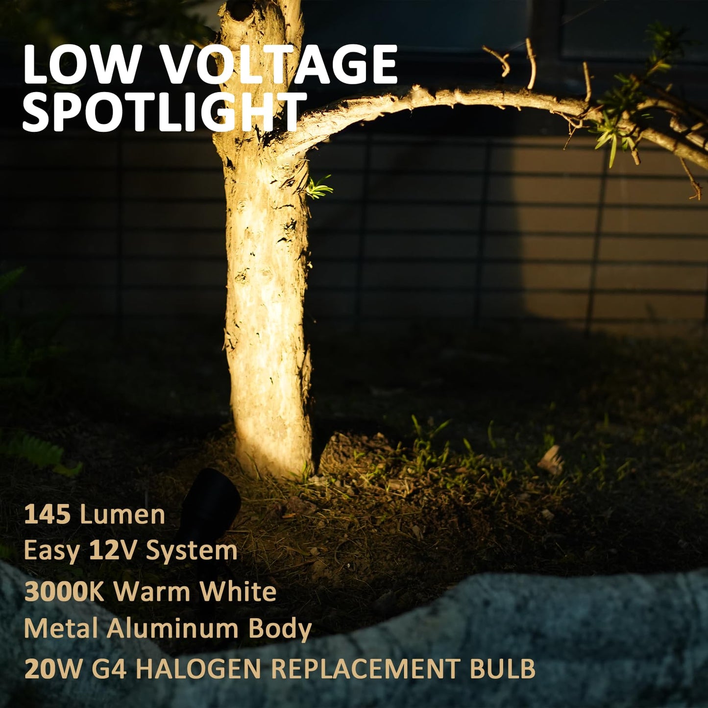 LL LIGHTING LIVING Low Voltage Spotlights 2PK 20W Halogen Floodlights 12V AC Outdoor Spot Lights Black Landscape Lighting Kit 145 Lumens 3000K