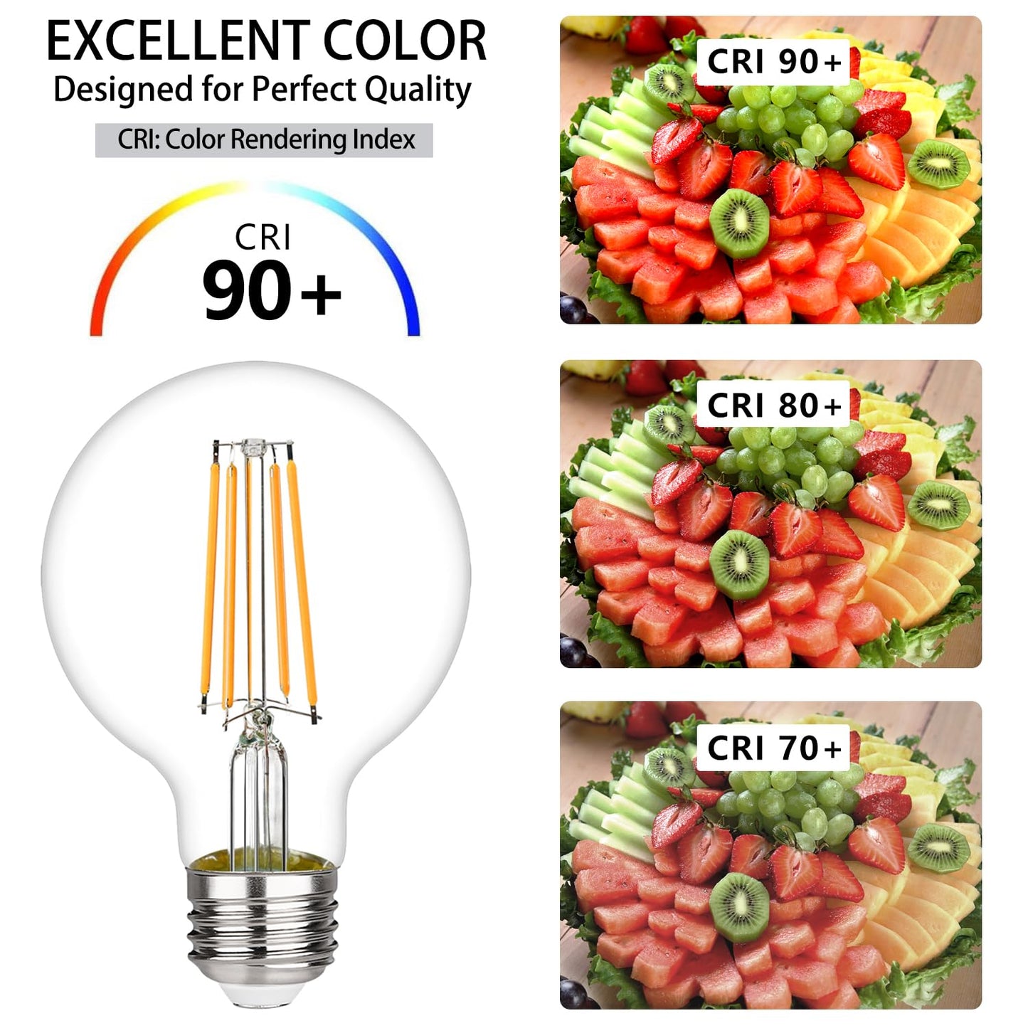 LiEiDi G25 LED Edison Vanity Globe Light Bulbs, LED Filament Light Bulb, 6W Equivalent to 60W, G80 Dimmable 700LM E26 Medium Base, Bathroom Vanity