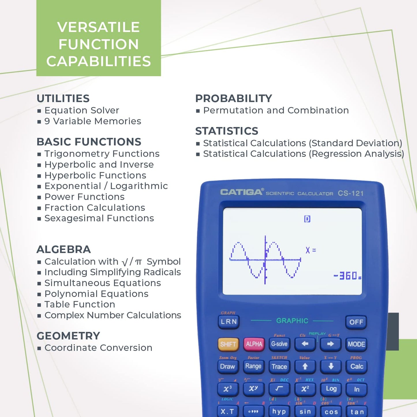 Scientific Calculator with Graphic Functions - Multiple Modes with Intuitive Interface - Perfect for Beginner and Advanced Courses, High School or