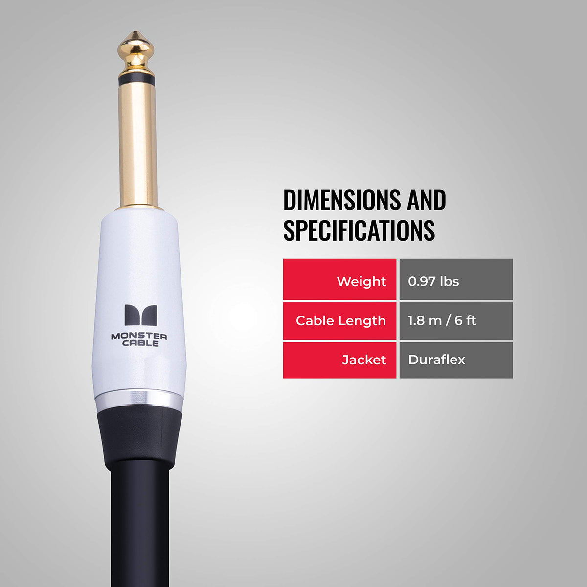 Monster Prolink Studio Pro 2000 1/4 Inch TS to 1/4 Inch TS Speaker Cable, 6 Foot, Male to Male Audio Cable for Amplifier, Guitar, Instrument, and Speaker Connections