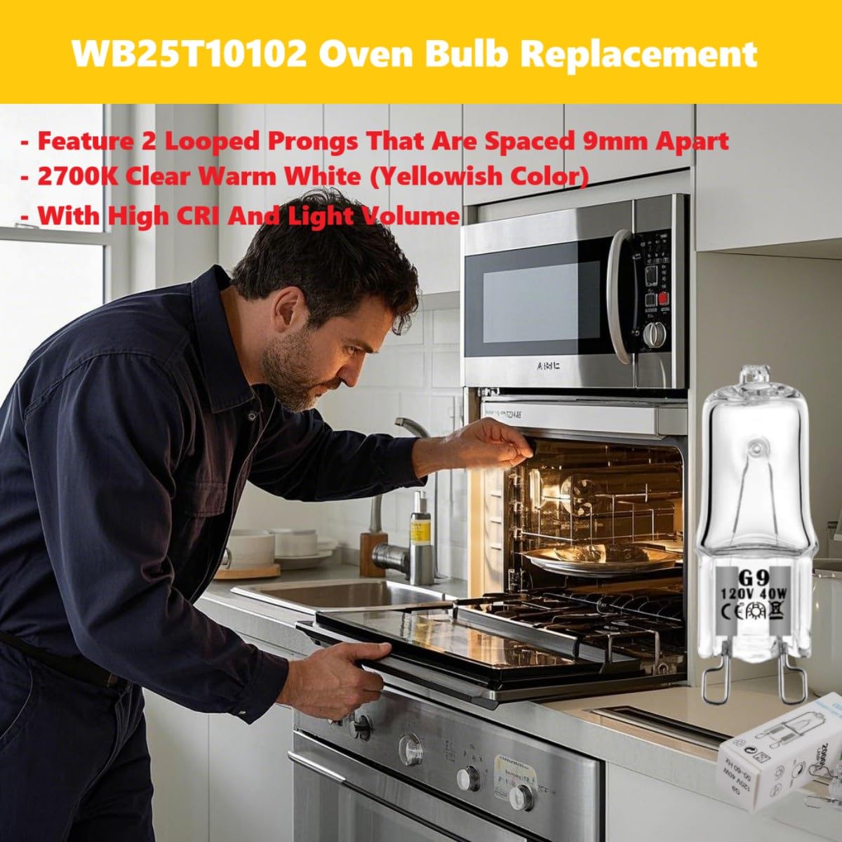 (2 PCS) WB25T10102 Lamp Halogen Bulb G9 fits for GE Electrolux Kenmore Range/Stove/Oven Light Bulb -Replace 318946400 3025992 WB08T10045 WPW10571723