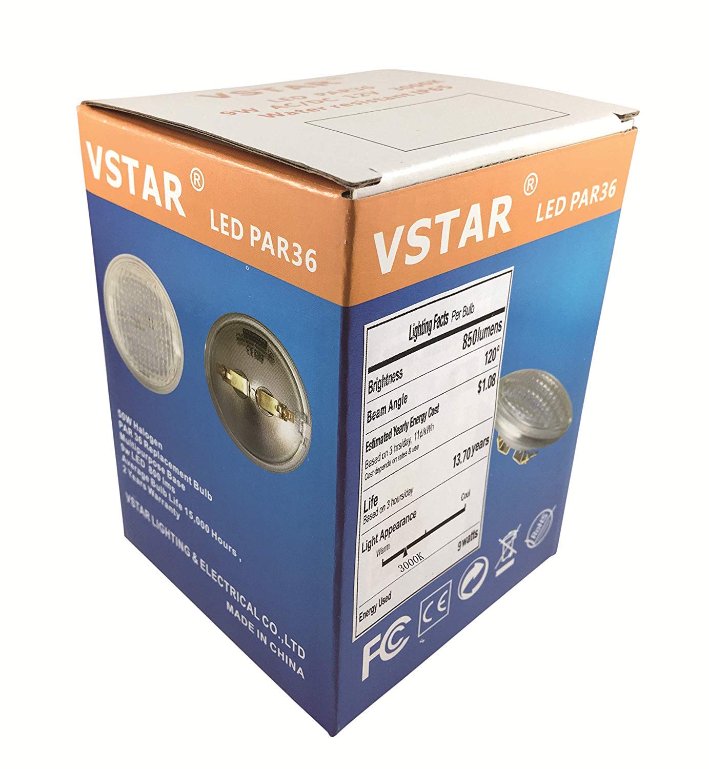 VSTAR® PAR36 LED Landscape Bulb, 12V 9W,880 lm Warm White,Waterproof 4Packs
