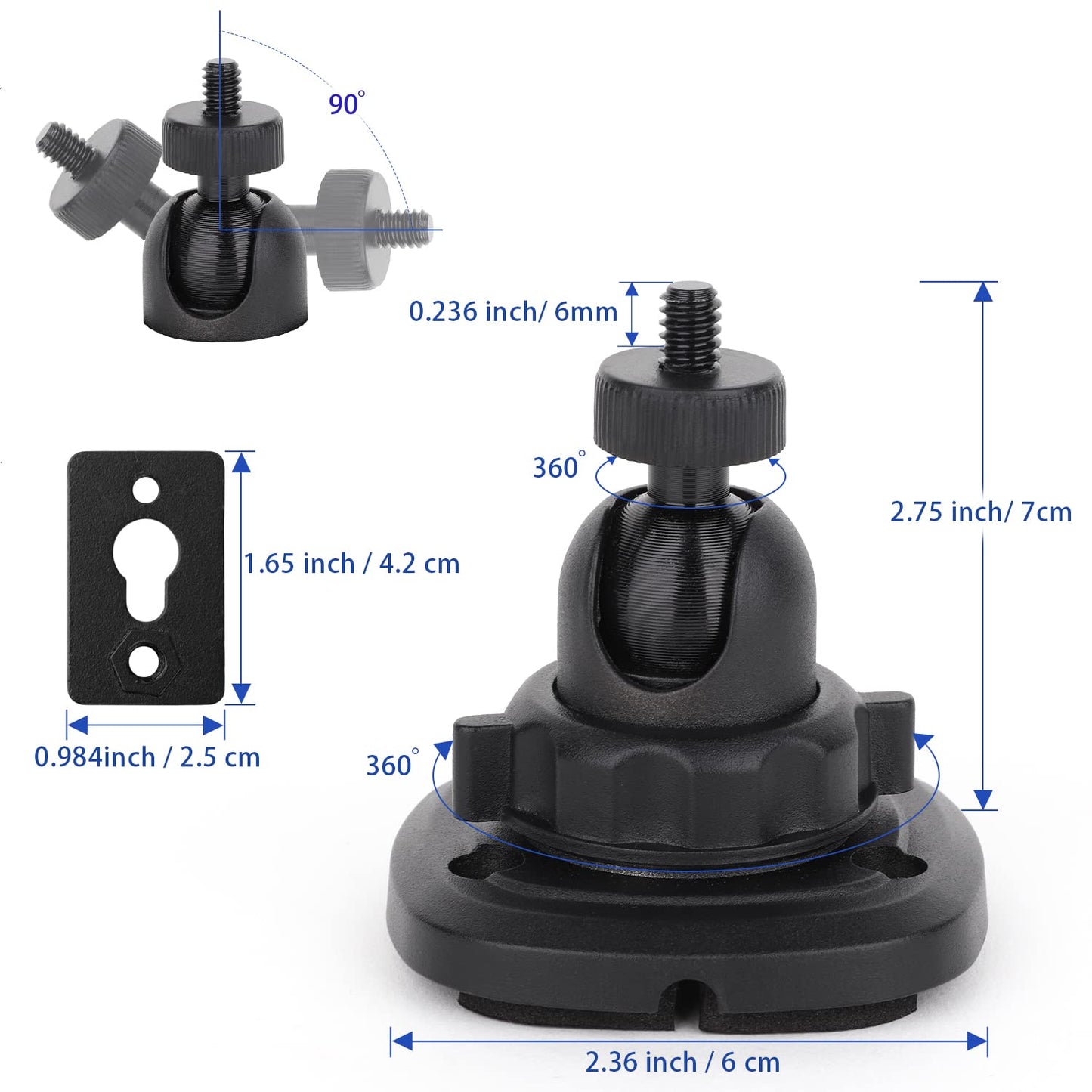 Mippko 2 Pack Speaker Wall Mount Holder for 1/4"-20 Threaded Keyhole,2 Pack Adaptors Compatible with Non 1/4"-20 Threaded Screw Holes,360°Rotation