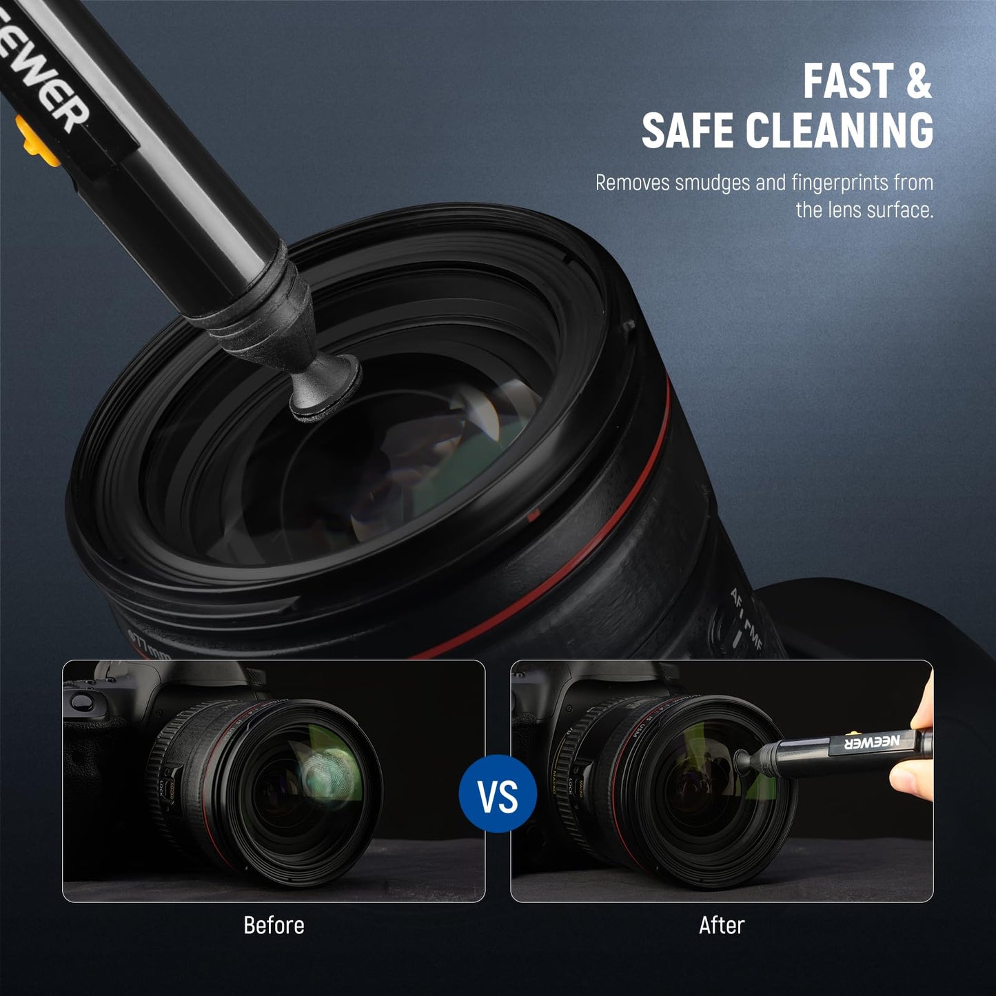 NEEWER 6 in 1 Camera Lens Cleaning Kit for Electronics, Phones, Tablets, 3X Double Head Lens Brush Pen + 2X 24mm Full Frame Sensor Swab + 1x Cleaning