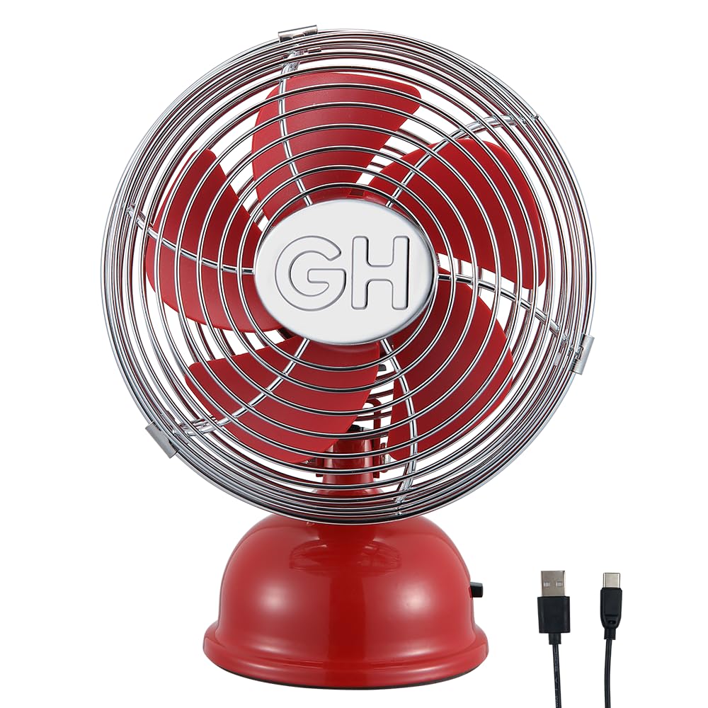 Good Housekeeping 5" All-Metal (92527) USB Desktop Laptop Nightstand Fan with Oscillation (Crimson Red)
