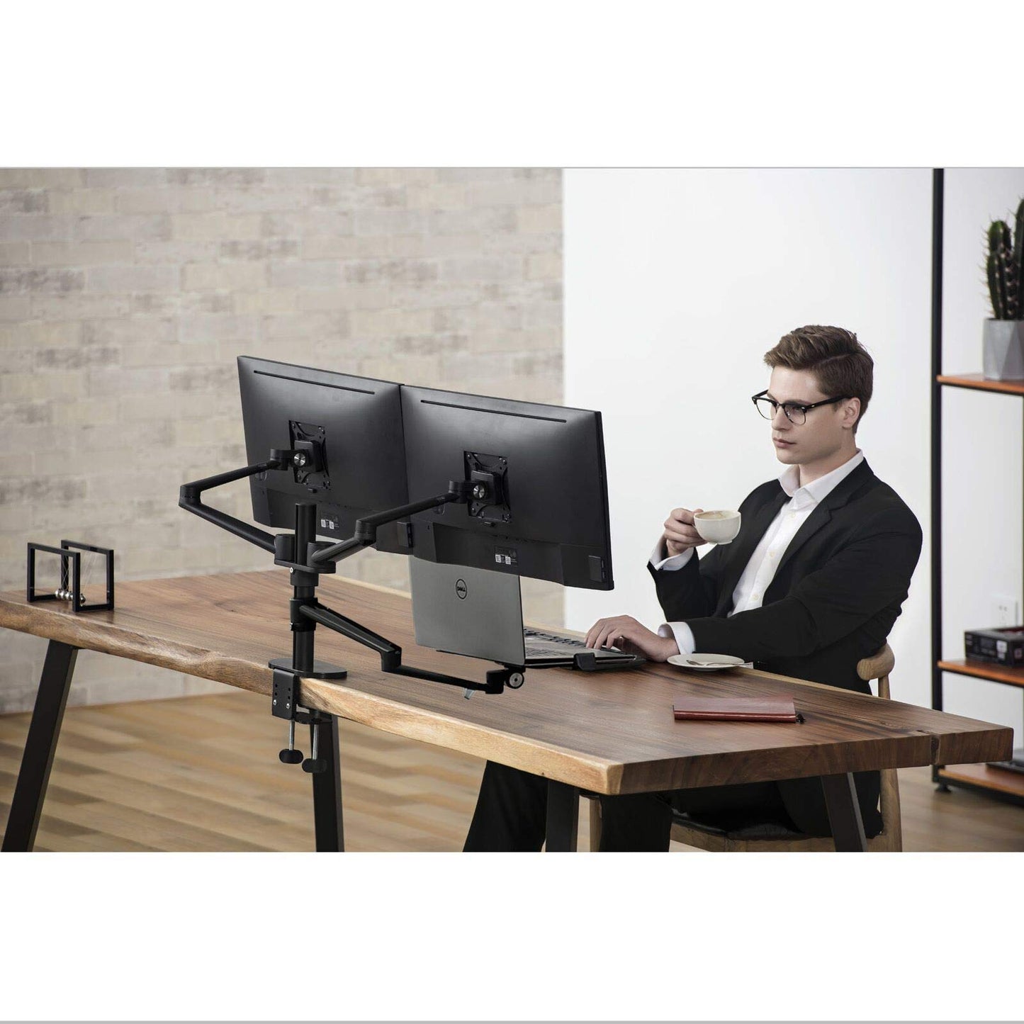 Height Adjustable Laptop Monitor Stand - Compatible with 13 to 17.3 inch Laptops, Holds 2 Monitors 11 to 27 inch with Vesa, Black