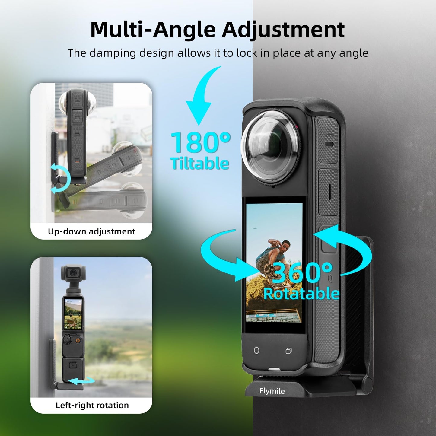 Magnetic Mount for Insta360 X5 X4, L Bracket Magnet Holder Stand Base with 1/4" & Arca QR Adapters for Tripod, for Insta 360 X5 X4 X3, for DJI OSMO