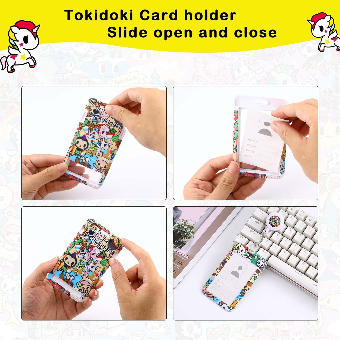 Tokidoki 5Pack Lanyard with Retractable Reel, Funny ID Badge Holder with Breakaway Lanyard,Detachable Keychain for Nurse Officer Teacher Security