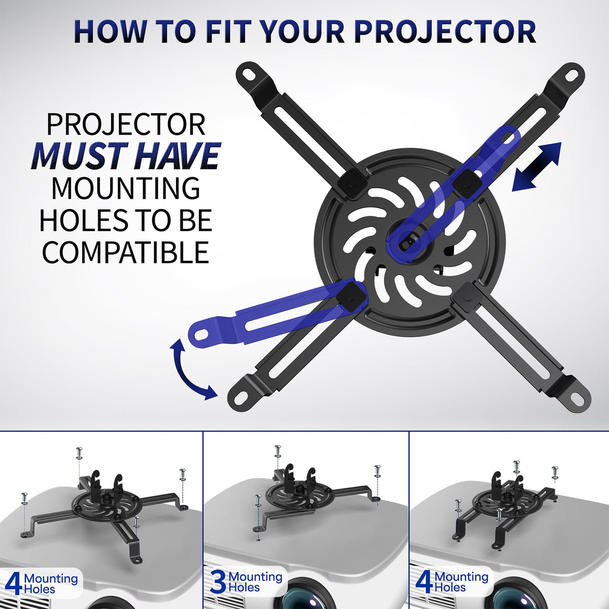 VIVO Black Adjustable Ceiling Projector Mount, MOUNT-VP01B