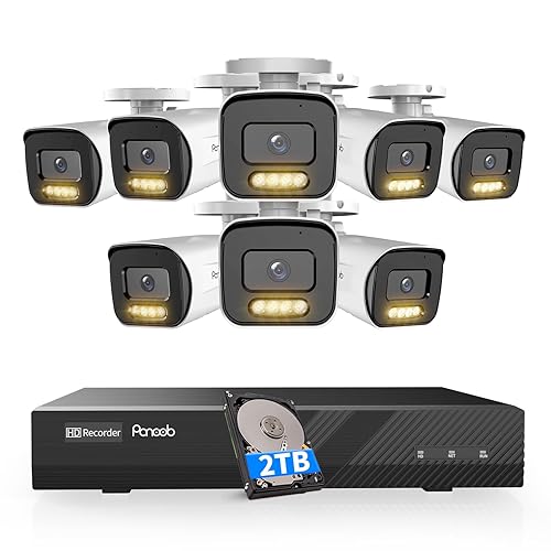 PANOOB 8 Channel Security Camera System, 8PCS 5MP IP Bullet PoE Camera with 2 Way Audio, Smart Dual Lights Color Night Vision, AI Human Detection