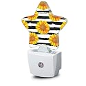 Losthll Sunflowers Plug-in Night Light Black White Grid with Dusk-to-Dawn Sensor for Bedroom,Bathroom and Living Room Sleep Friendly lamp