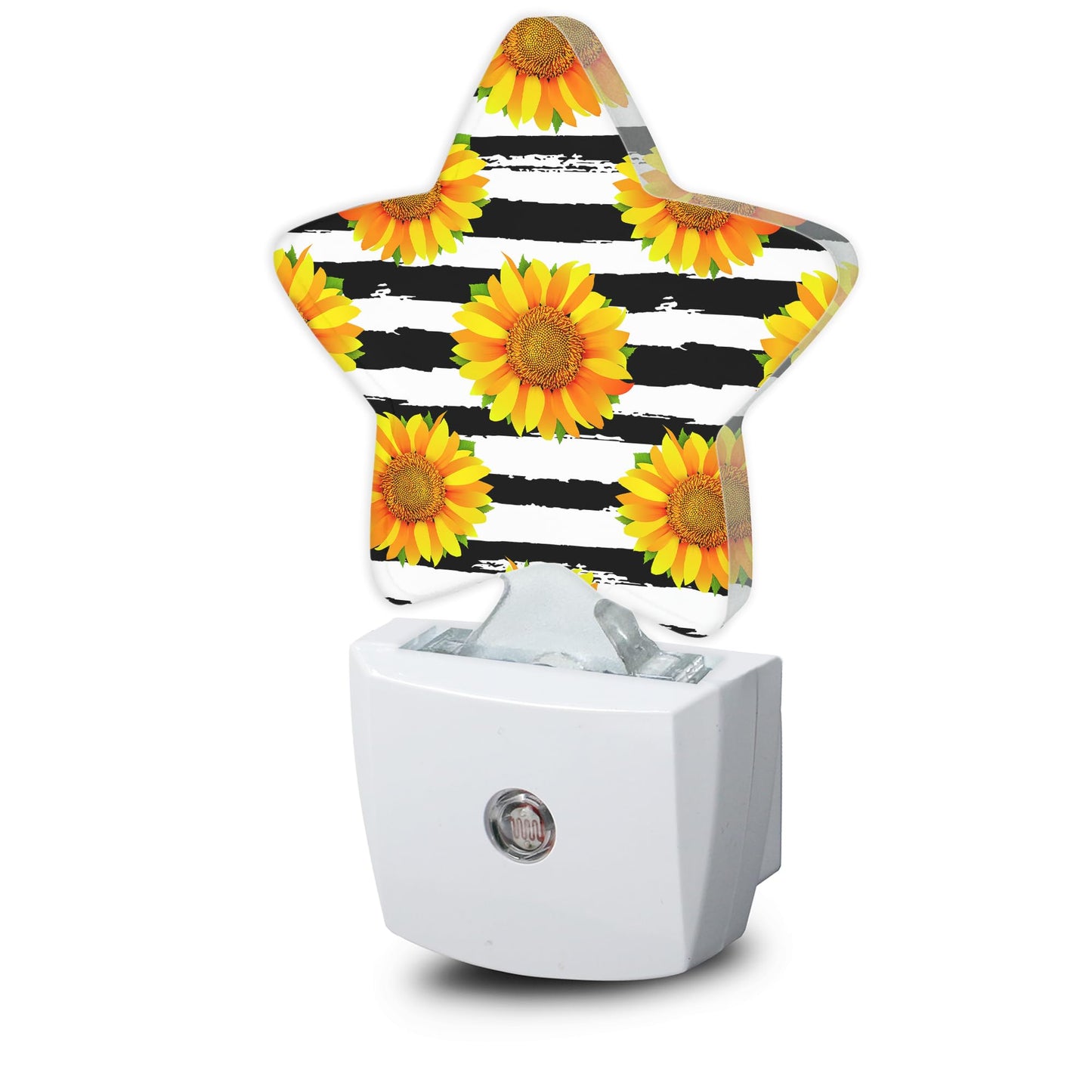 Losthll Sunflowers Plug-in Night Light Black White Grid with Dusk-to-Dawn Sensor for Bedroom,Bathroom and Living Room Sleep Friendly lamp