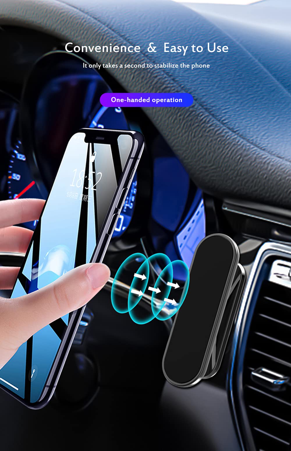 MQAPZLS Phone Holder for Car Magnetic Mount with 360° Rotation, Universal Magnet Mobile Phone Mount Dashboard Cradle?2 Pairs?, Redmi, Xiaomi, etc