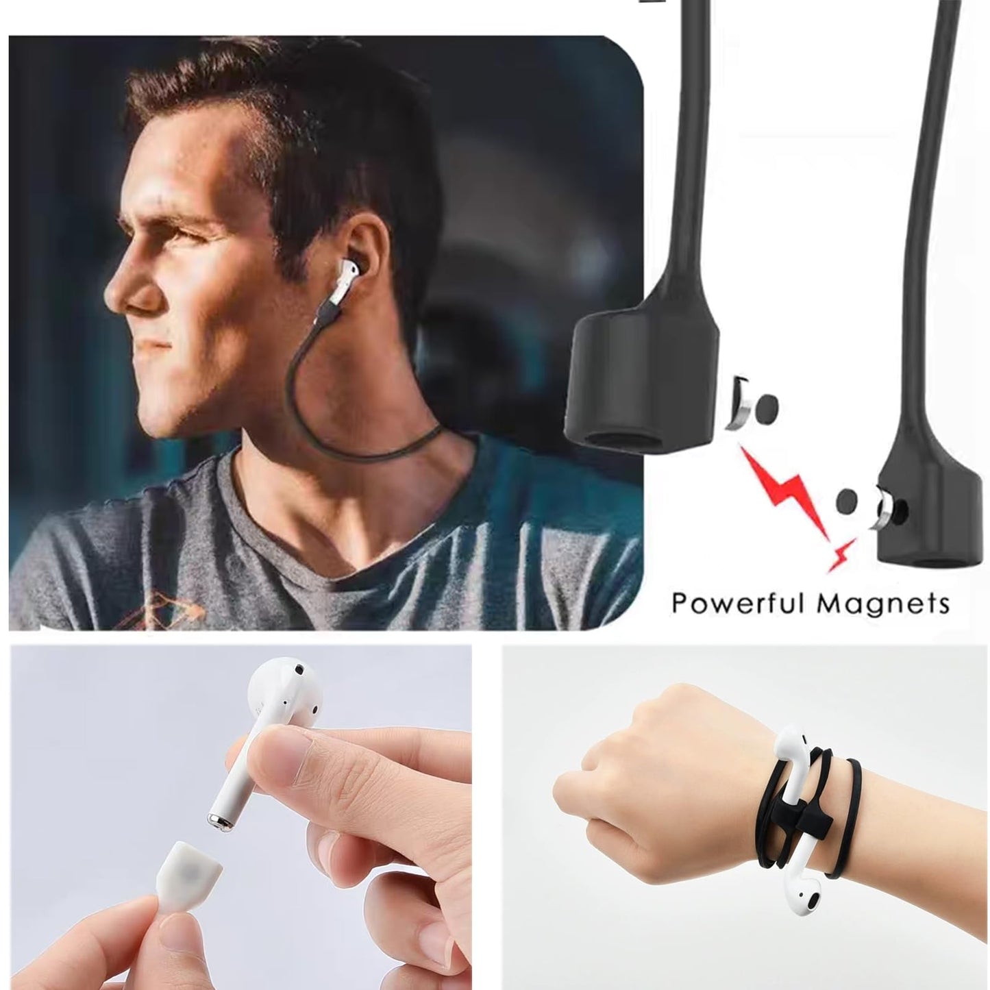 Ultra Strong Magnetic Airpod Pro Strap Anti Lost Cord Sports Lanyard,Compatible with Airpods 4 3 2 1(White Black)