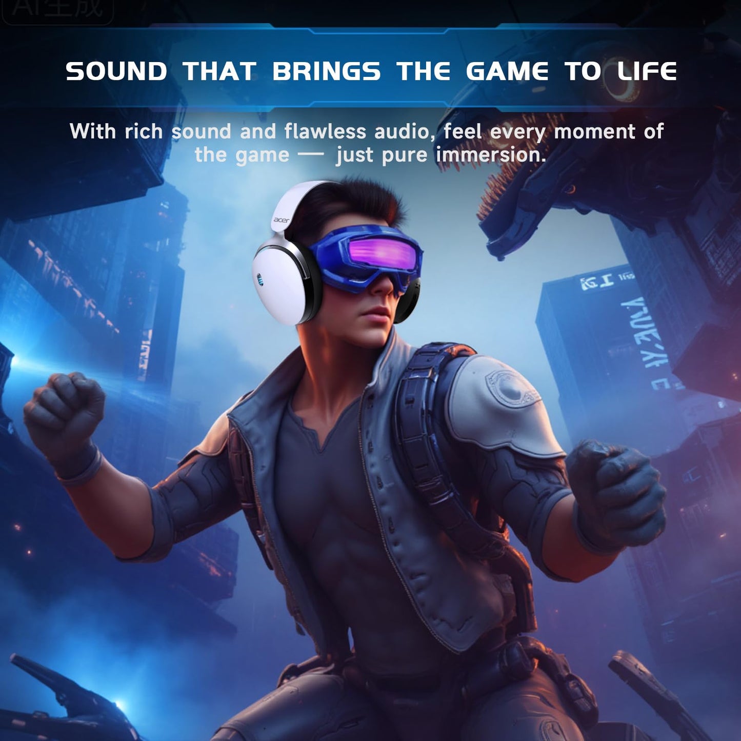 acer 2.4GHz Wireless Gaming Headsets for PS5, PS4, PC, Switch, 3 in 1 Gaming Headphones with Noise Canceling Mic, Stereo Sound, 40+Hr Battery, 50mm