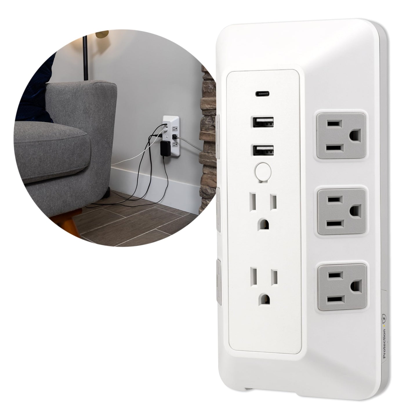 GE 8-Outlet Surge Protector with USB, Outlet Extender, 2 USB-A, 1 USB-C, Adapter Spaced, Multi Plug, Charging Station, for Home School and Office