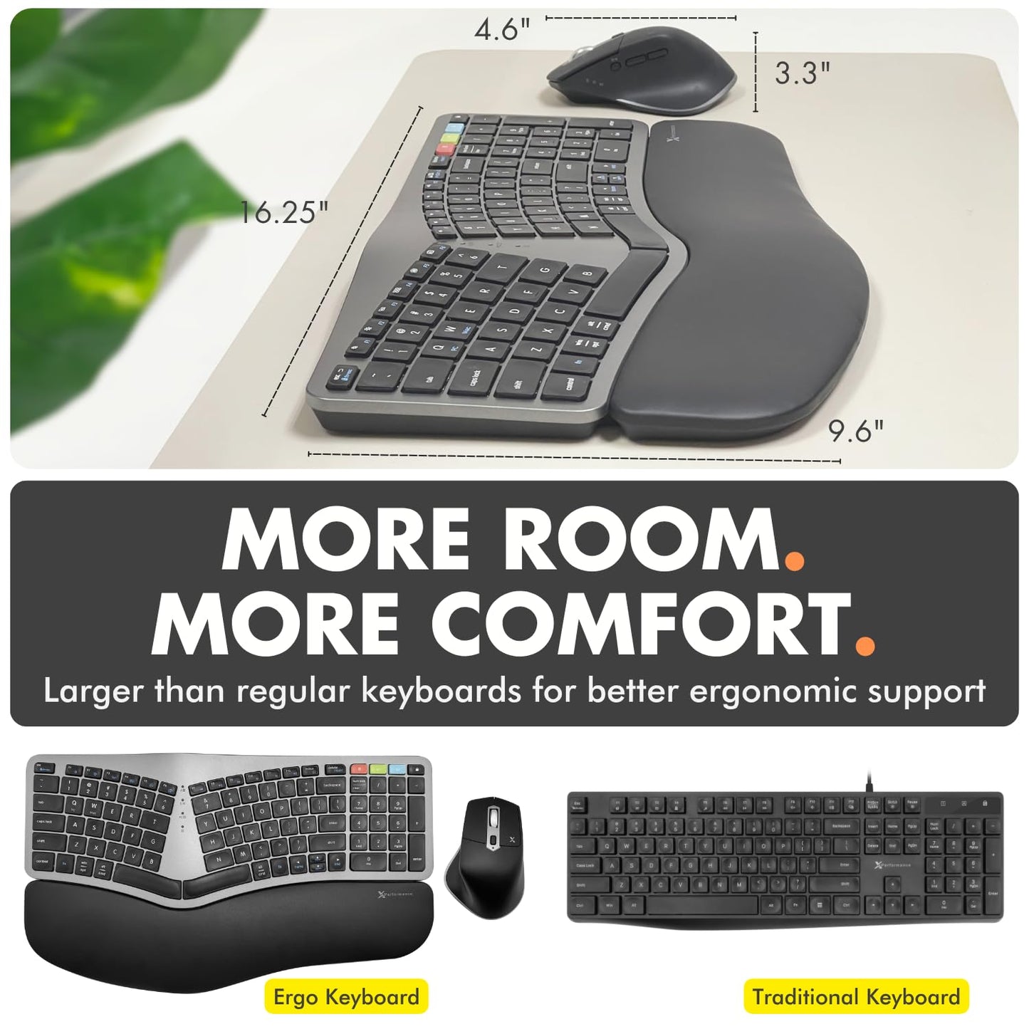 X9 Ergonomic Keyboard and Mouse Wireless Combo - Ergo Split Keyboard with Wrist Rest and Mouse, 2.4G and Bluetooth, Full-Size Wireless Carpal Tunnel