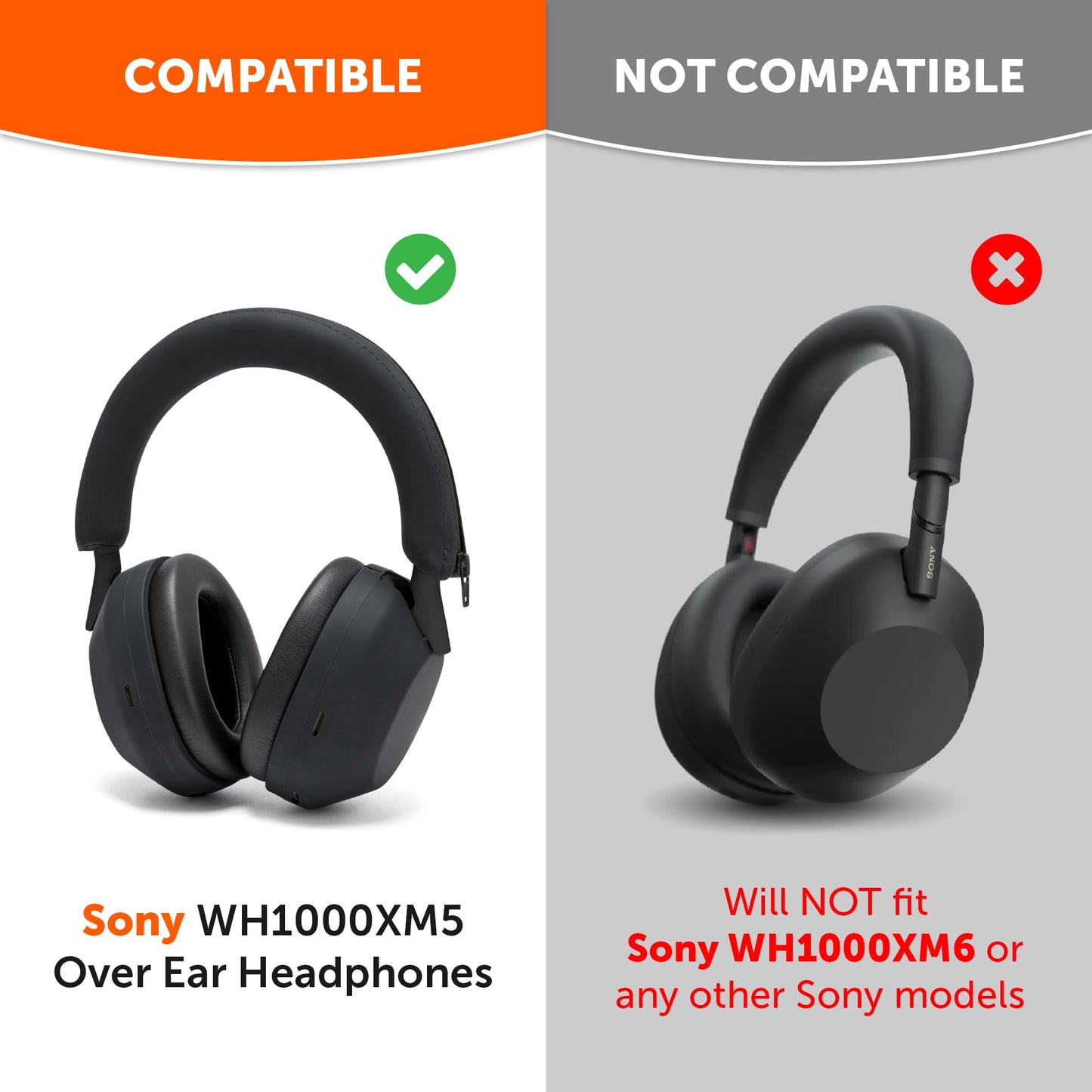 WC ShellZ XM5 - Protective Headphone Exterior Shell & Headband Covers for Sony WH1000XM5 Made by Wicked Cushions | Made with Premium Silicone | Black