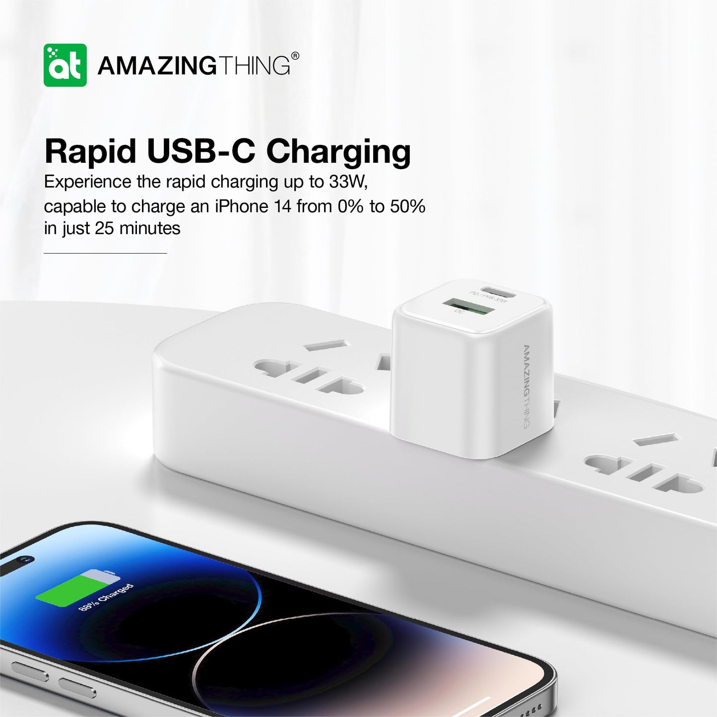 Dual Ports Charger Block, USB A&C Wall Charger, PPS PD 33W Fast Charging Power Adapter for Cellphone and Tablet (iPhone 17/16/15/14/13/12/11/X