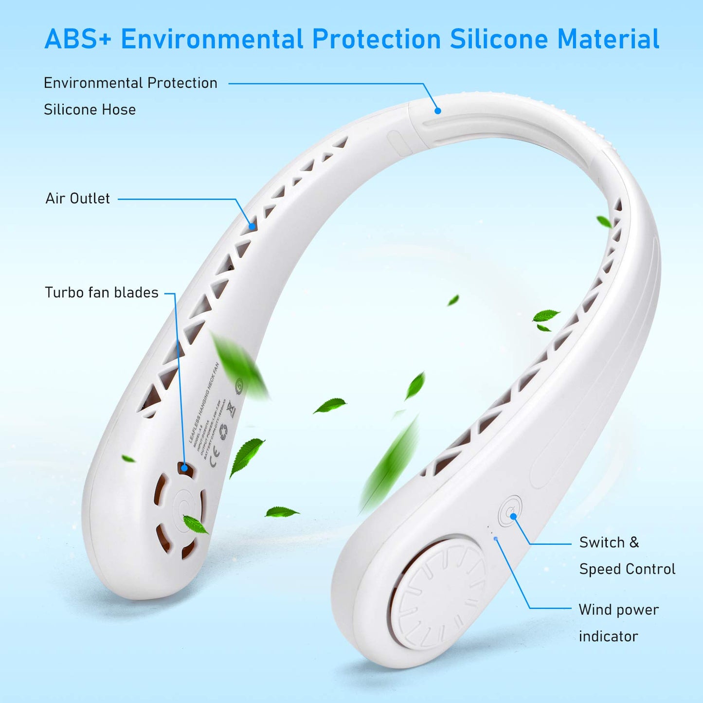 AURUZA Portable Bladeless Neck Fan with Strong Wind,Battery Operated Personal Hands Free small Fans,Rechargeable,Super Quiet,Air Cooling Bladeless