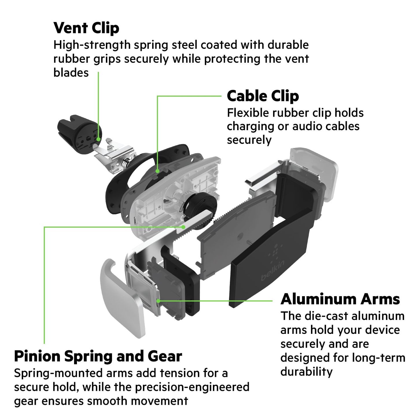 Belkin Car Vent Mount, Black and Silver, Phone Stand for iPhones, Samsungs, LGs & Most Smartphones, Adjustable to Fit 5.5-Inch Screens