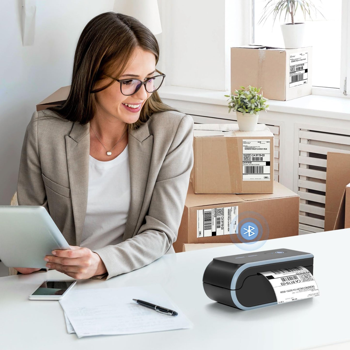 JADENS Bluetooth Thermal Label Printer, Wireless Label Printer with Built-in Paper Bin, Compatible with iOS, Android, Windows, Mac, Chromebook, Widely
