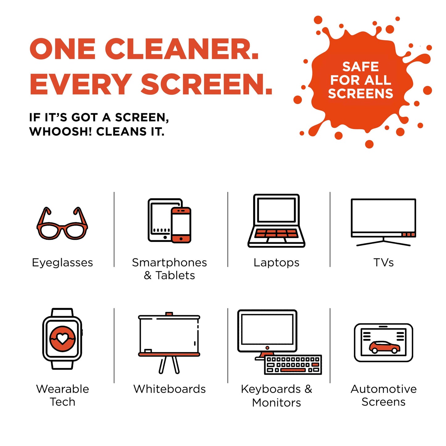 WHOOSH! Screen Shine Go XL - 3.4 fl oz with Microfiber Cloth - Powerful Streak-Free Screen Cleaner Spray and Wipe for MacBook, Laptop, Car, Eyeglasses