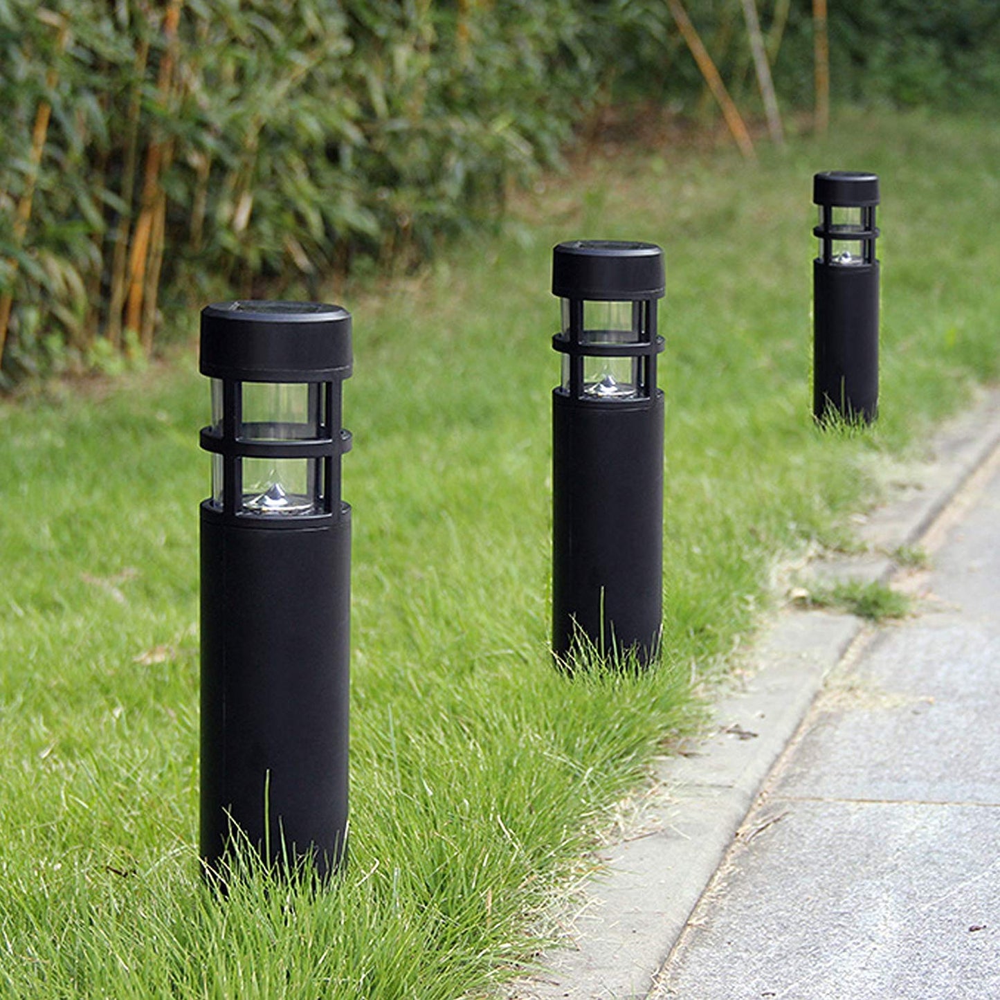 SUNWIND Solar Garden Lights Outdoor LED Bollard Solar Powered Path Lighting for Patio Pathway Backyard Lawn Landscaping (Black-6 Pack)