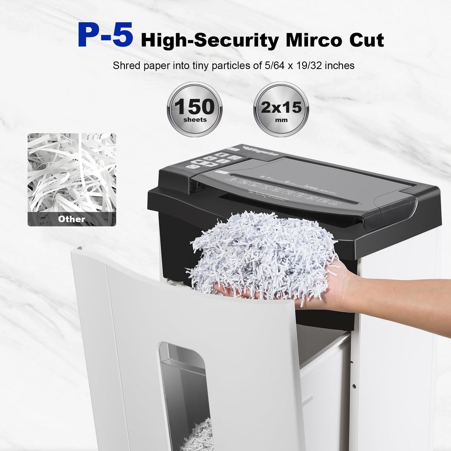 Wingwise 150 Sheet Auto-Feed Paper Shredder, Micro Cut P-5 High Security (5/64 x 19/32 inches), Large 6-Gallon Bin, 40 Mins Continuous Run, 55dB