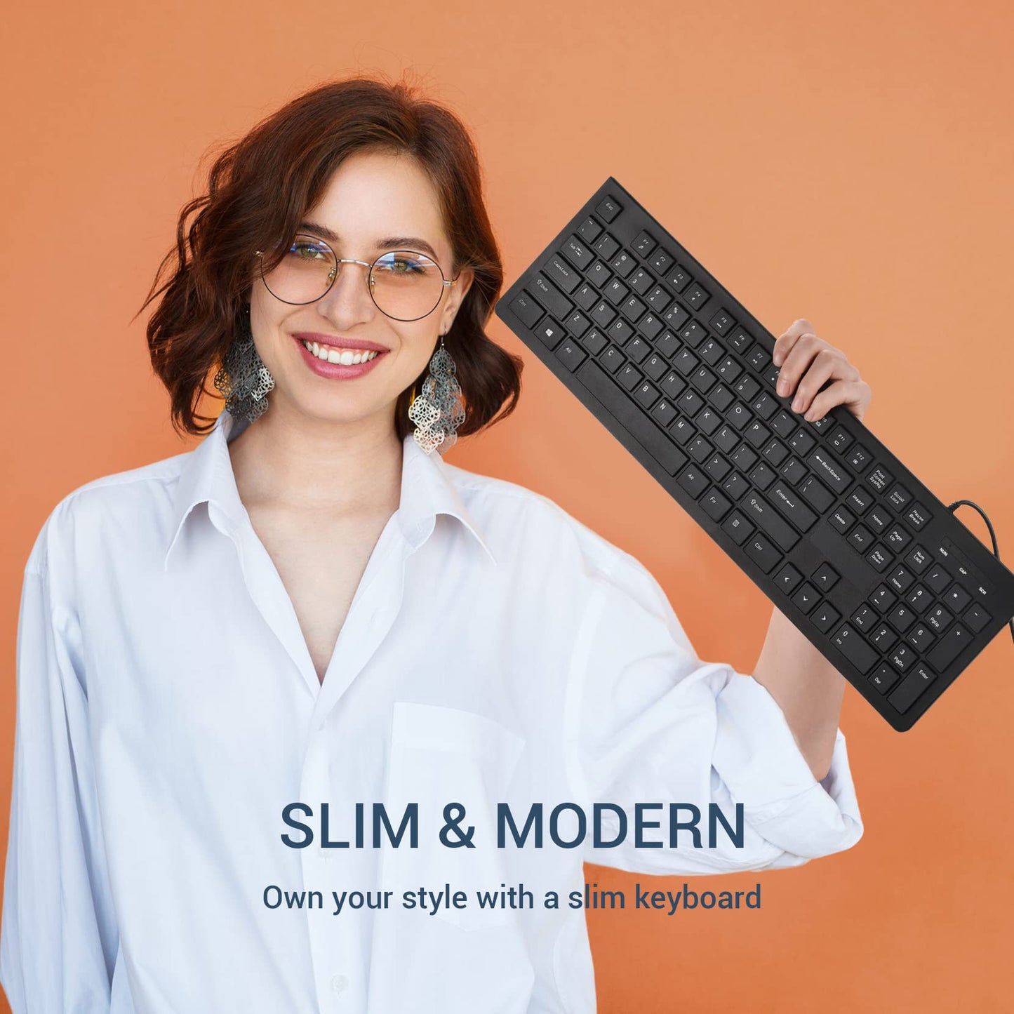 Wired Keyboard, Ultra-Thin USB Wired Computer Keyboard, Low-Profile Keys, Spill-Resistant, Multimedia Keys, Compatible with Windows, Mac, Chrome