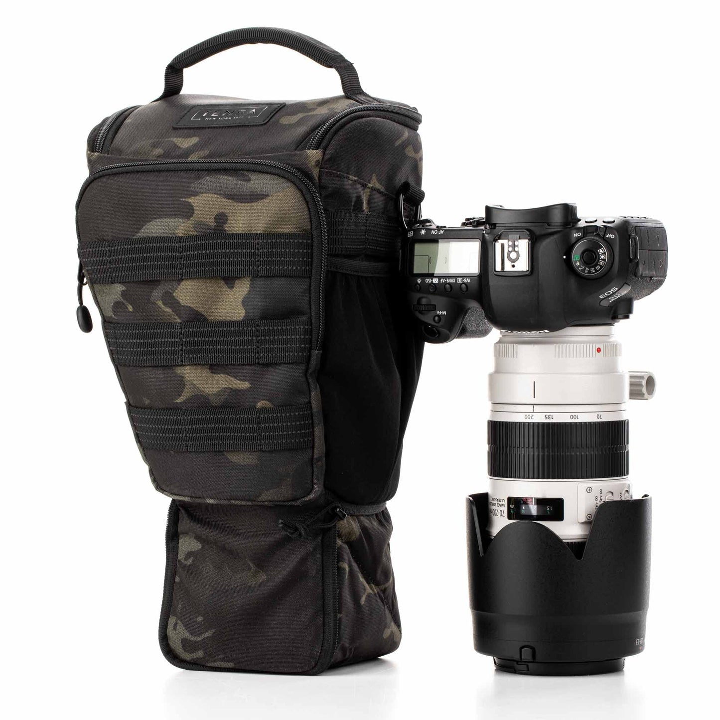 Tenba Axis v2 4L Top Loader Camera Bag for DSLR or Mirrorless Camera with Attached 24-70mm (or 70-200mm 2.8 When Bag is expanded) - Multicam Black
